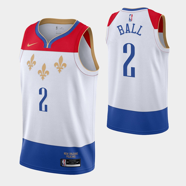 Men's New Orleans Pelicans #2 Lonzo Ball White NBA City Edition New Uniform 2020-21 Stitched Jersey